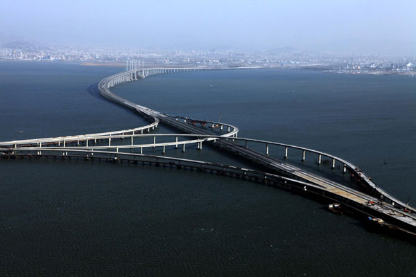 Bridge reaches across the sea off Qingdao