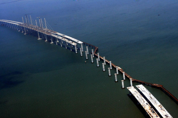 Bridge reaches across the sea off Qingdao