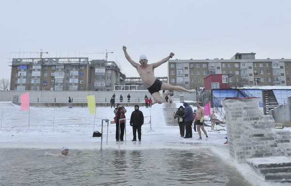 Braving the cold waters