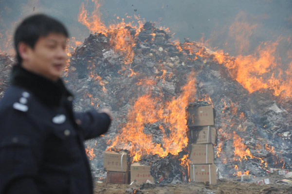 Seized adulterated wines burnt in SW China