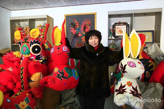 Handmade toy bunnies greet the New Year