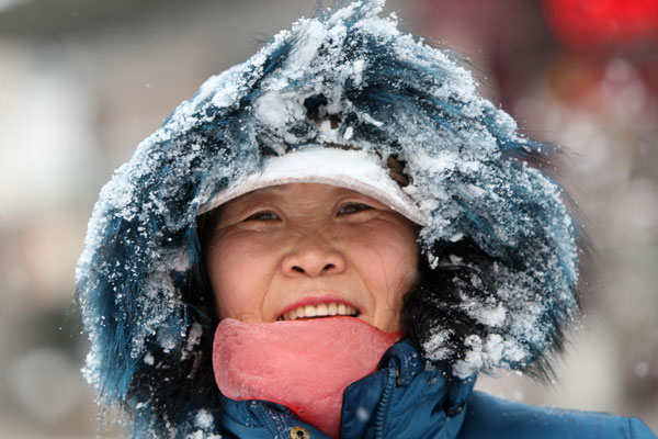 Embracing first snow of New Year