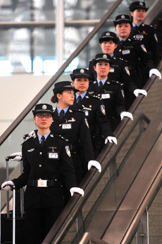 Policewomen undertake security duties on railway