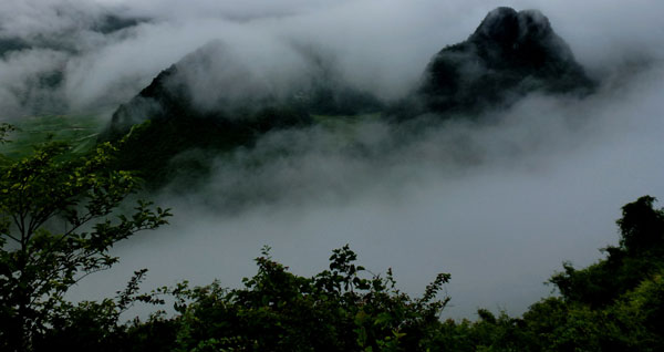 Mountains covered in clouds in Guangxi