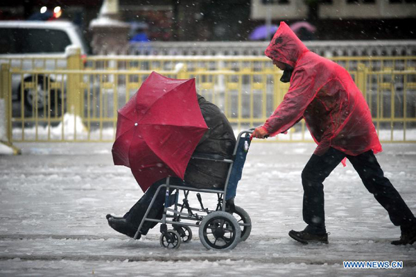 Cold wave brings heavy snow, sleet to Beijing