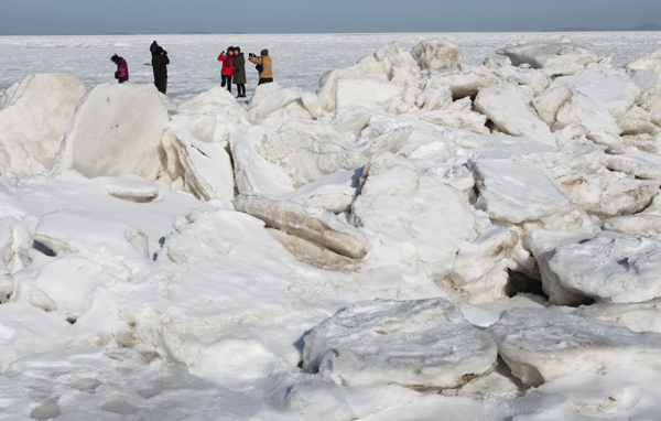 Cold waves continue to bring sea ice in coastal provinces