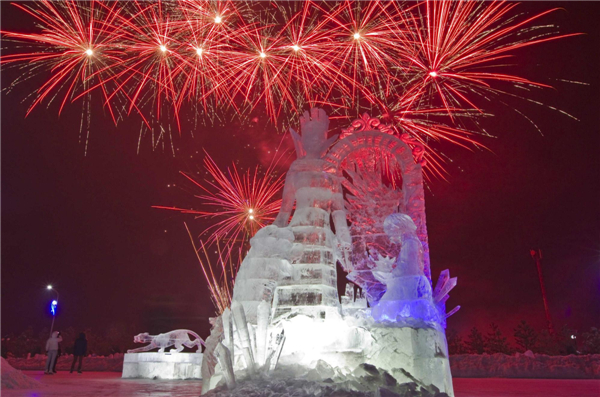 Ice and snow sculptures festival held in Kazakhstan