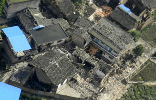 Aerial view of quake-stricken Ya'an