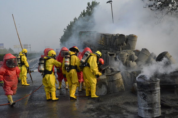 Chemical leak causes fire on highway