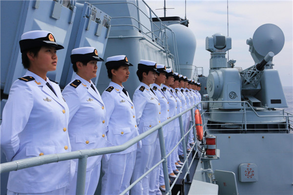 Chinese female sailors at China-Russia sea drills