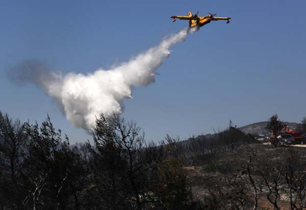 Forest fire rages in Athens