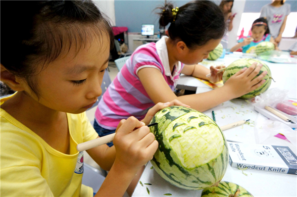 Carved creations on watermelon