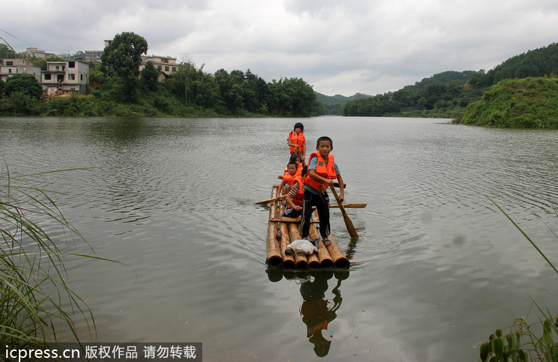 Long journey to school on rafts