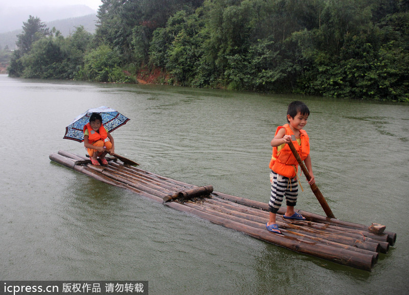 Long journey to school on rafts