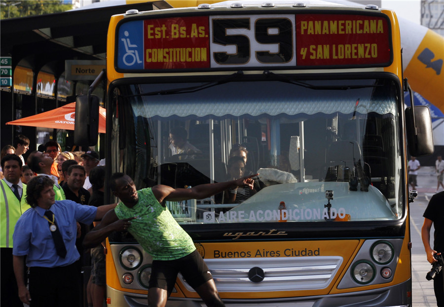 Bolt throws down bus challenge in China