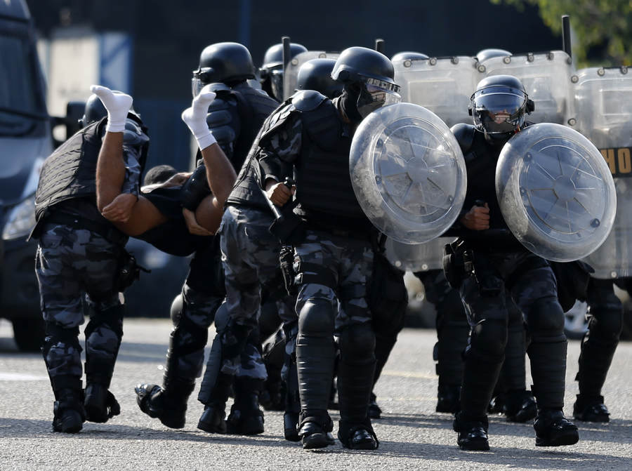 Riot police train for World Cup protest