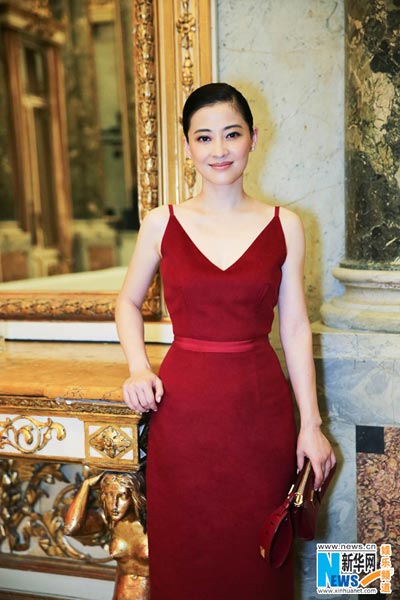Chinese actress Mei Ting poses in red dress
