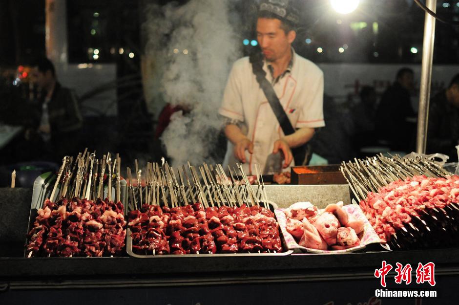 Delicious foods at night market in Urumqi
