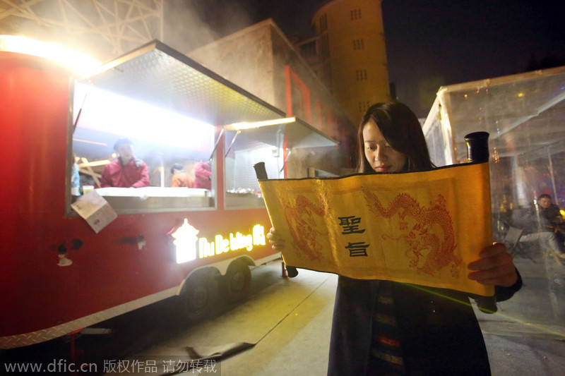 Modern food van with ancient look in Shanghai