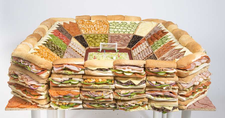 Mouthwatering 'football stadium' built from sandwiches