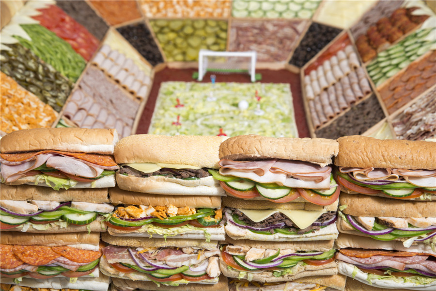 Mouthwatering 'football stadium' built from sandwiches