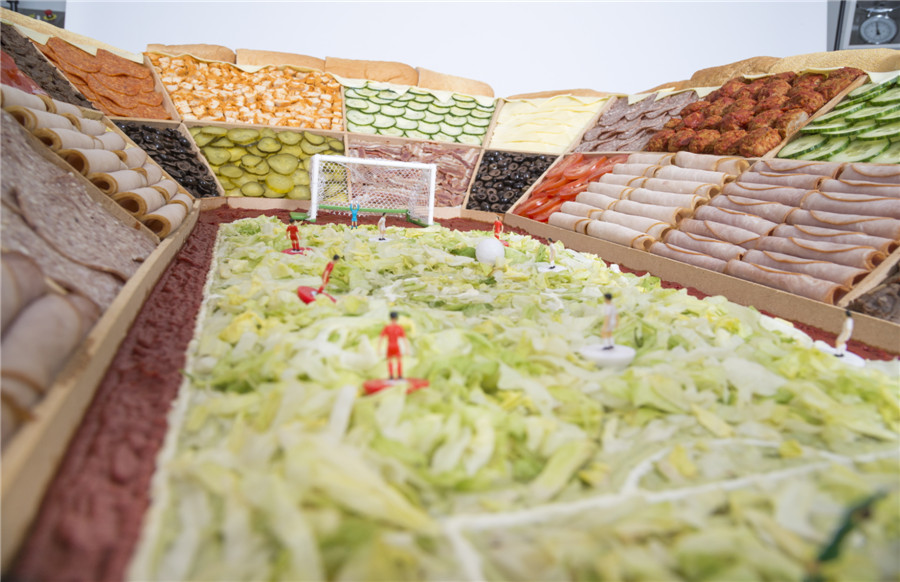 Mouthwatering 'football stadium' built from sandwiches
