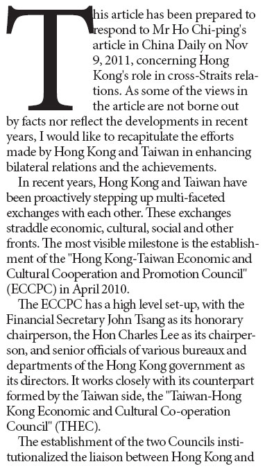 Proactive developments in Hong Kong-Taiwan relations