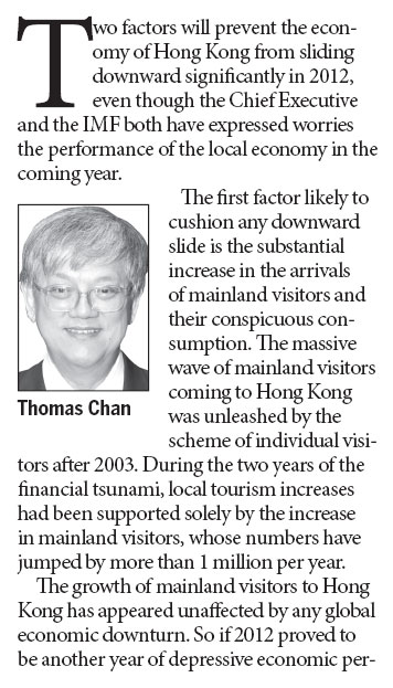 Hong Kong economy unlikely to fall signifi cantly in 2012