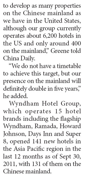 Wyndham Hotel Group to continue mainland expansion