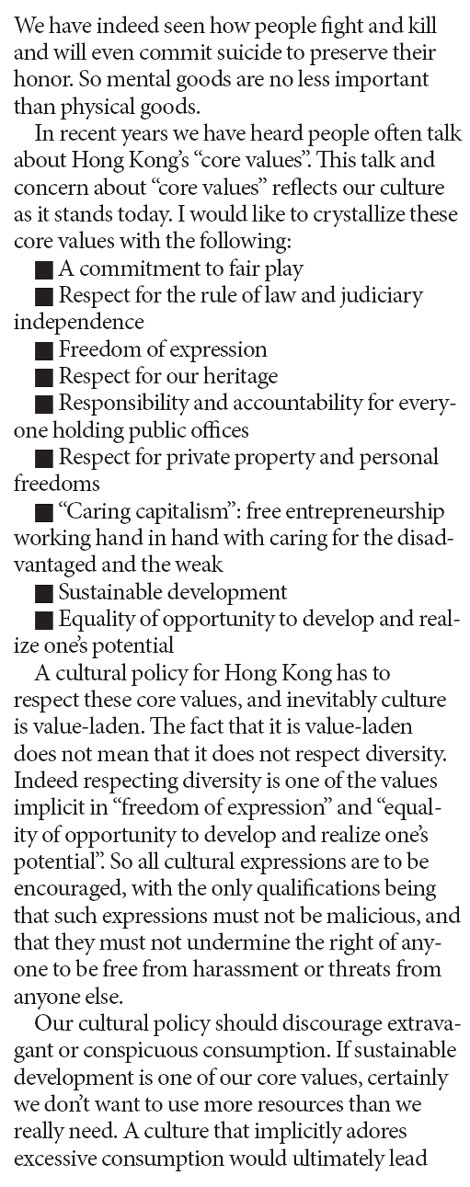 New govt's cultural policy must uphold Hong Kong's core values