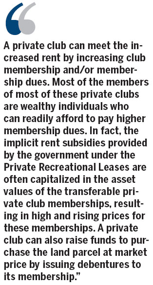 On land leases and private clubs