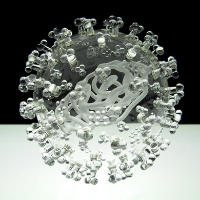 英艺术家制作玻璃雕塑展示H1NI病毒