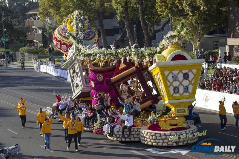 美国加州玫瑰花车游行迎马年 中国元素花车获奖