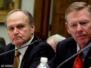 Chrysler CEO Robert Nardelli, left, and Ford CEO Alan Mulally testify on Capitol Hill on Wednesday.
