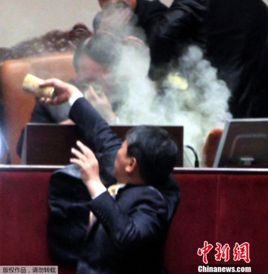 韩国会通过韩美自贸协定案 在野党怒掷催泪弹