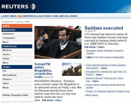 世界媒体关注萨达姆被判绞刑