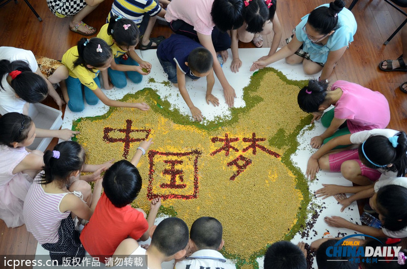 北京小学生五谷杂粮拼出“中国梦”