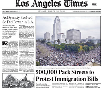 《洛杉矶时报》：50万人游行抗议移民法案
