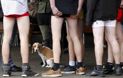 伦敦近百人参与“不穿裤子乘地铁”活动 创始者仅为娱乐