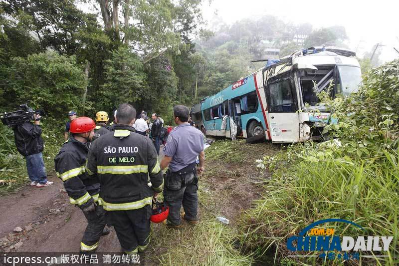 巴西一辆大巴坠入山谷至少14人死亡（图）