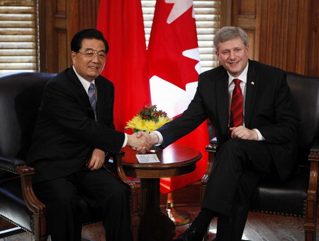 President Hu meets with Canada's leaders in Ottawa