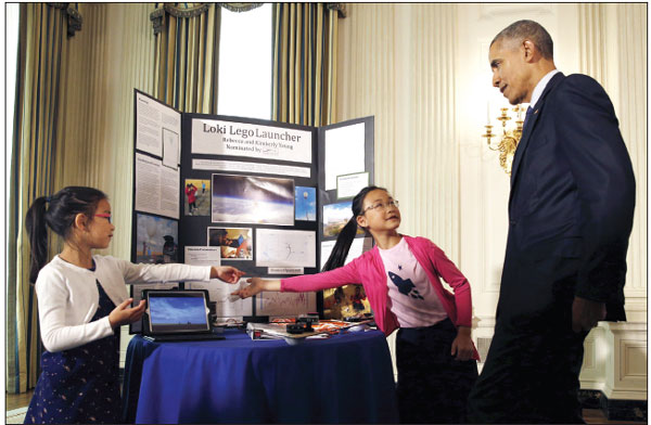 Sisters at White House with sky-high 'Loki'