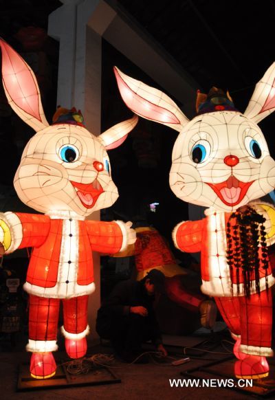 Rabbit-shaped lanterns prepared for Chinese Lunar New Year