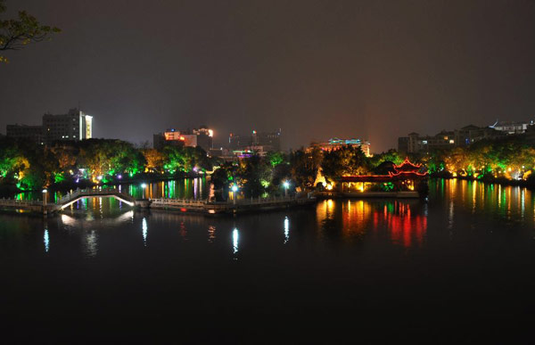 Night view of Ronghu Lake in China's Guilin