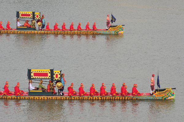 Rehearsal of Royal Barge Procession held on Chao Phraya River in Bangkok