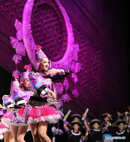 Dancers perform show about tradition of Miao, Dong ethnic groups in SW China