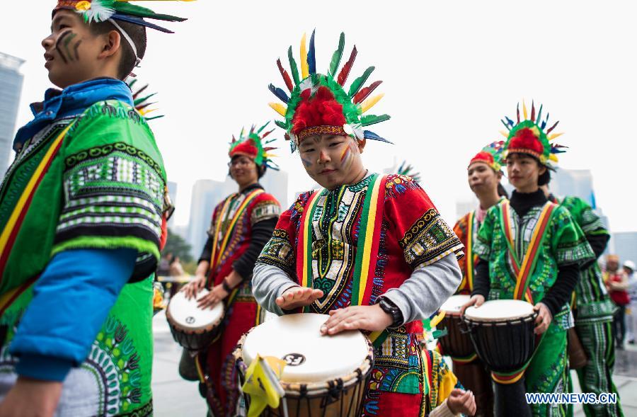 Children perform during China fairy tale festival in Shenzhen