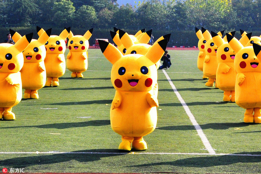Cute Pikachu delights at sports game