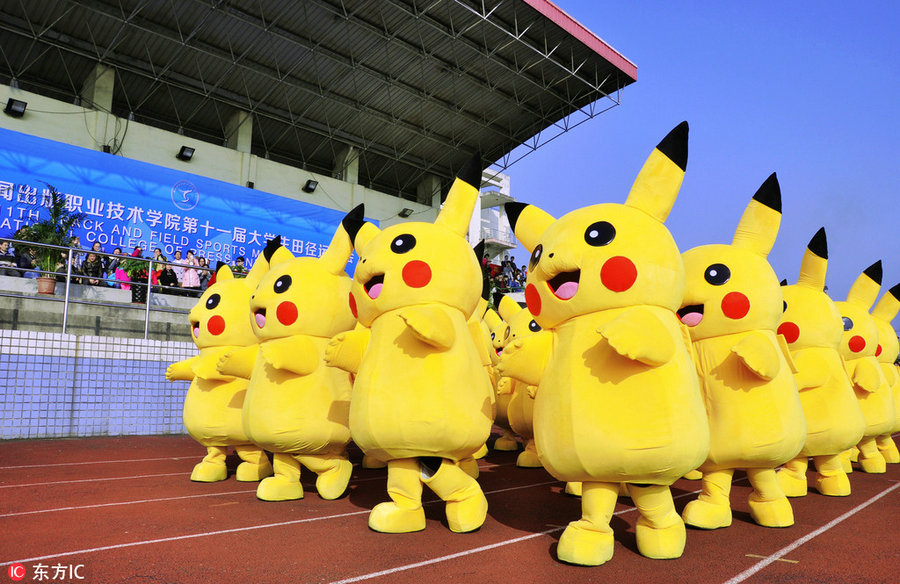 Cute Pikachu delights at sports game