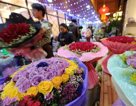 Residents select flowers on Valentine's Day in China's Guiyang